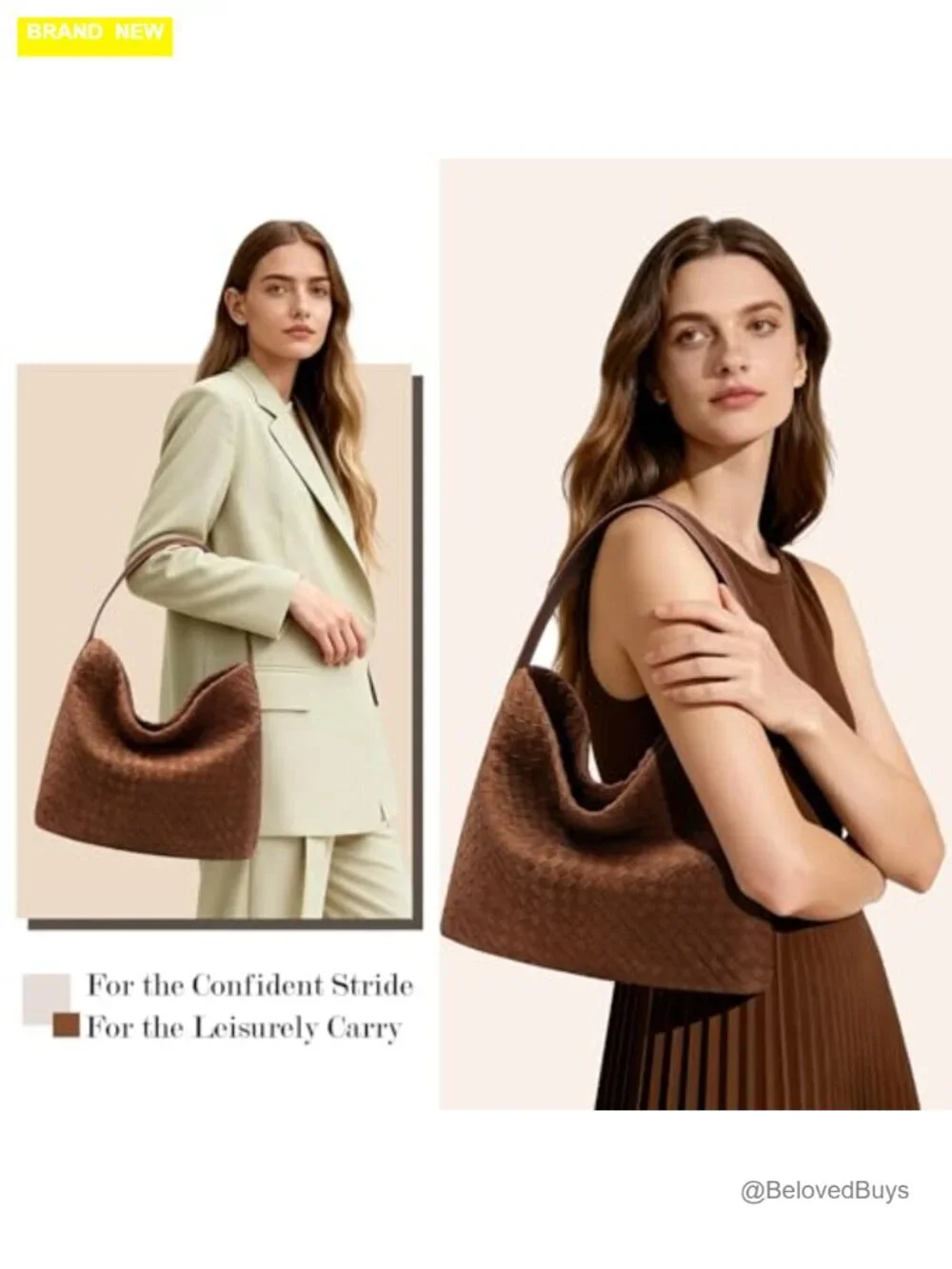 Faux Leather Woven Hobo Bag Shoulder Satchel Work Travel Tote